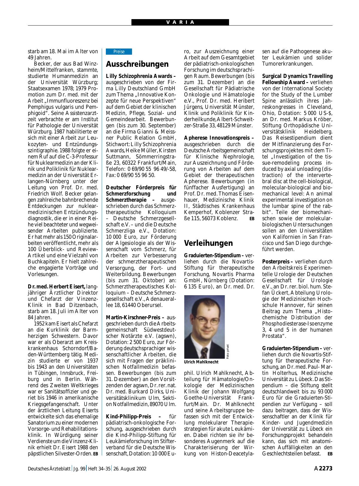 Vorschauseite 1: Verleihungen
