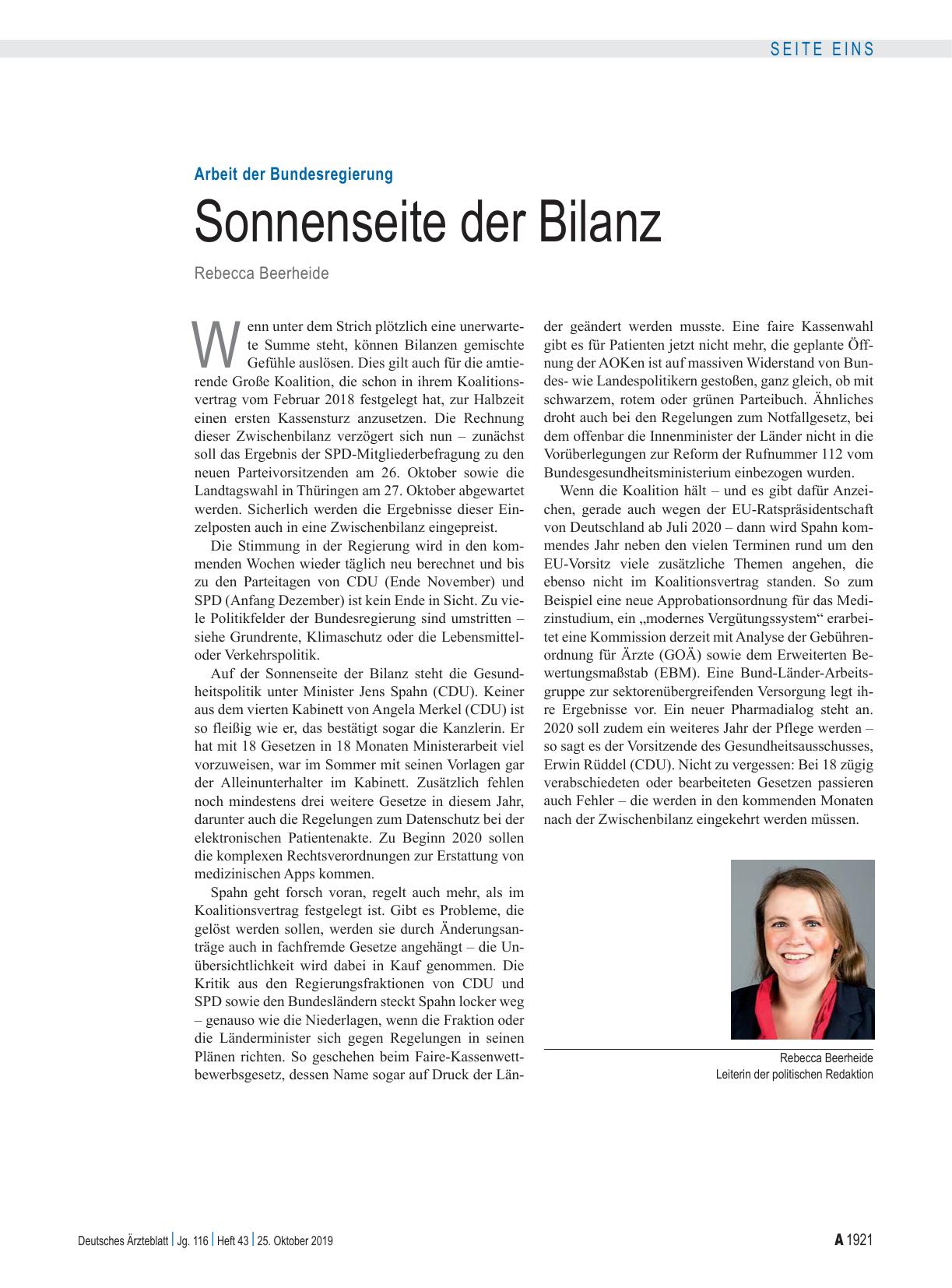 Vorschauseite 1: Arbeit der Bundesregierung: Sonnenseite der Bilanz
