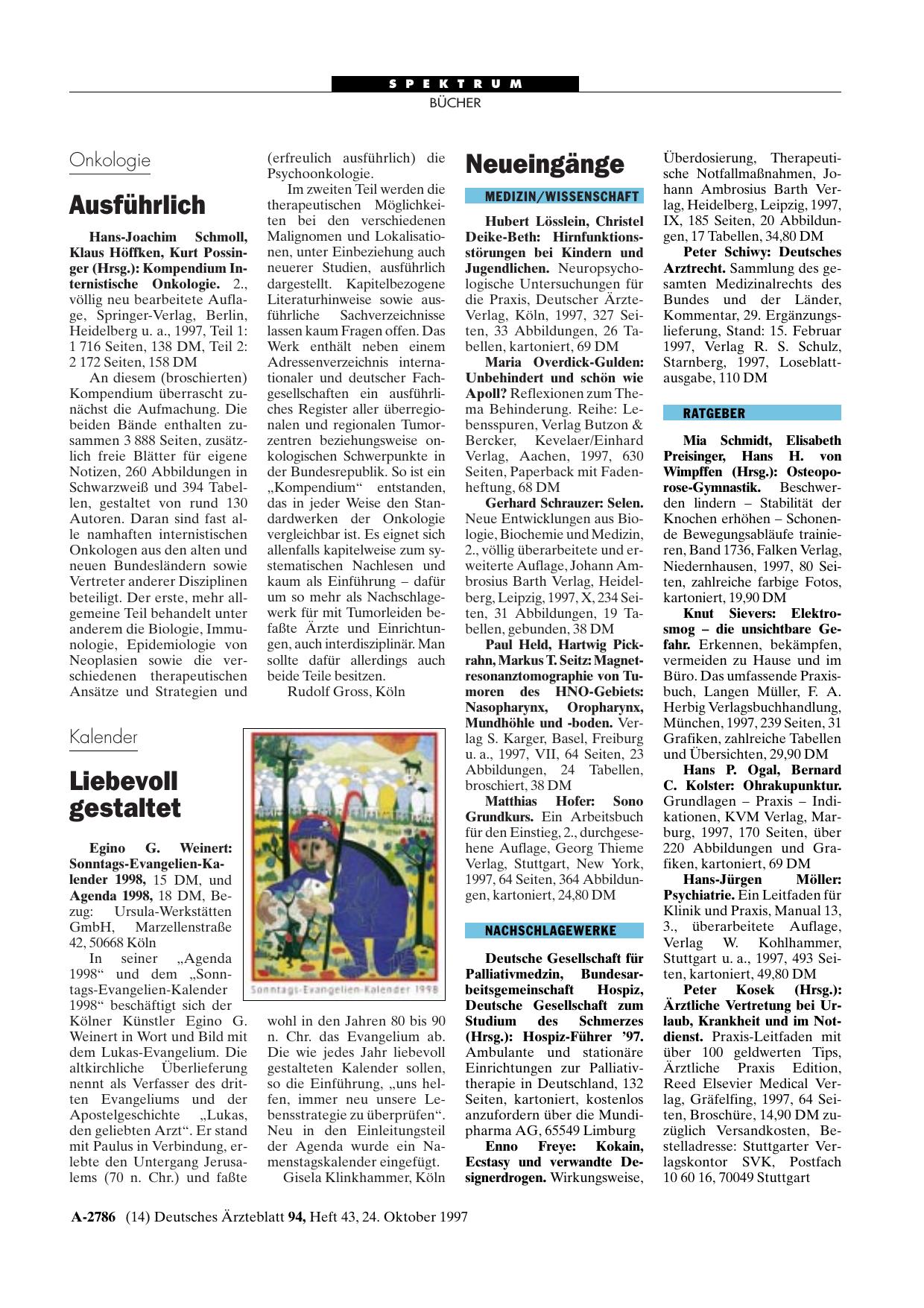 Vorschauseite 1: Sonntags-Evangelien-Kalender 1998