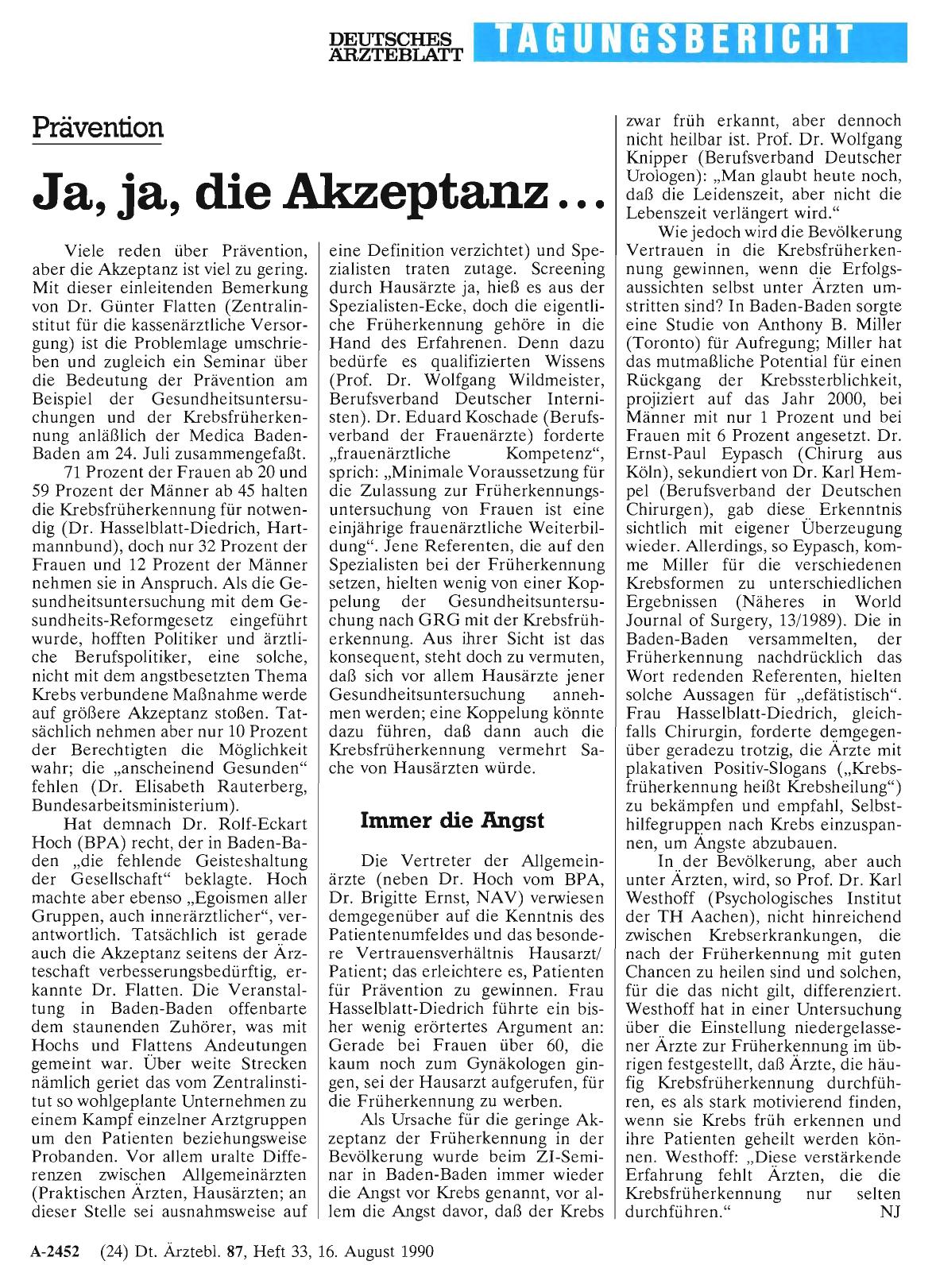 Vorschauseite 1: Prävention: Ja, ja, die Akzeptanz. ..