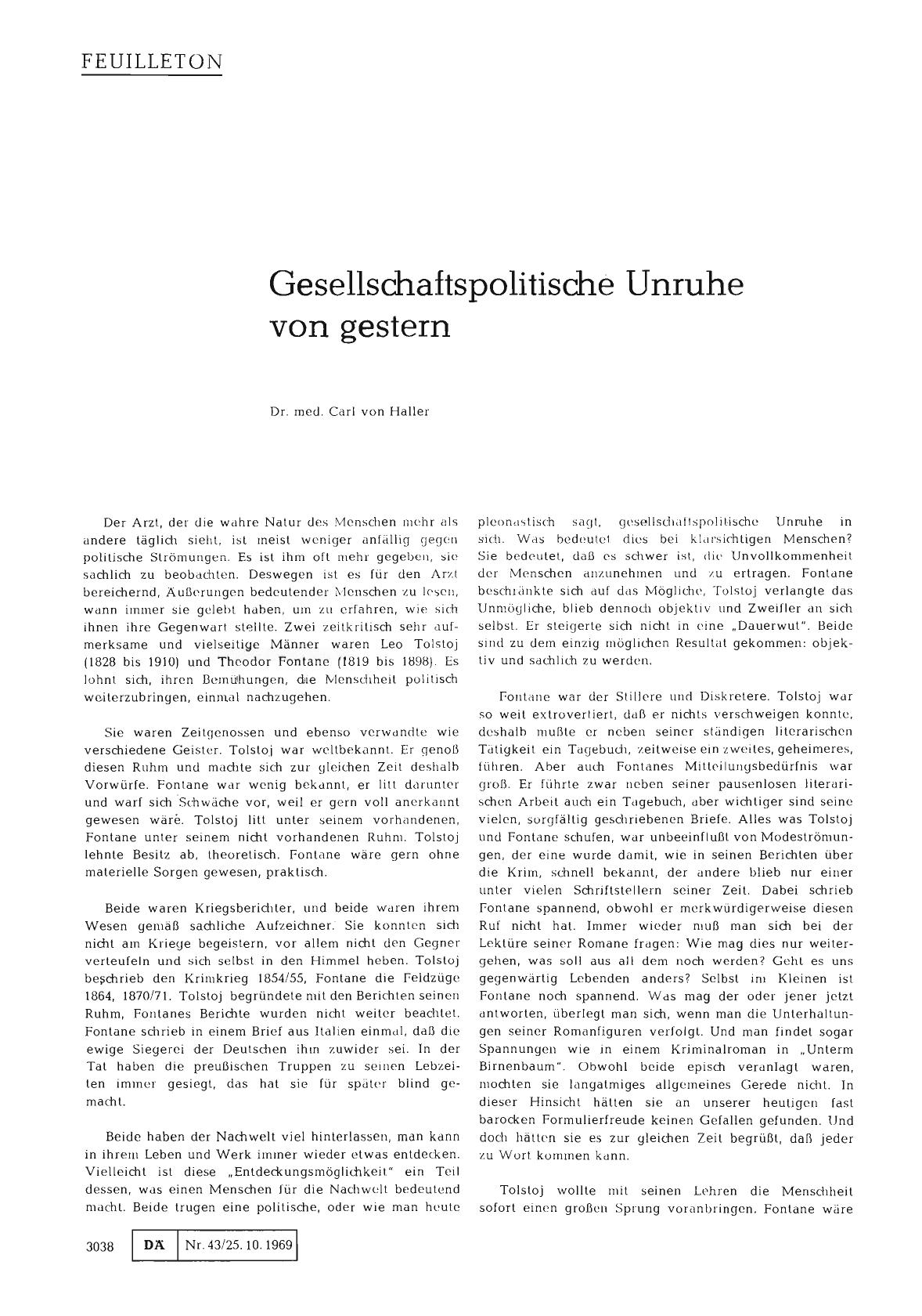 Vorschauseite 1: Gesellschaftspolitische Unruhe von gestern