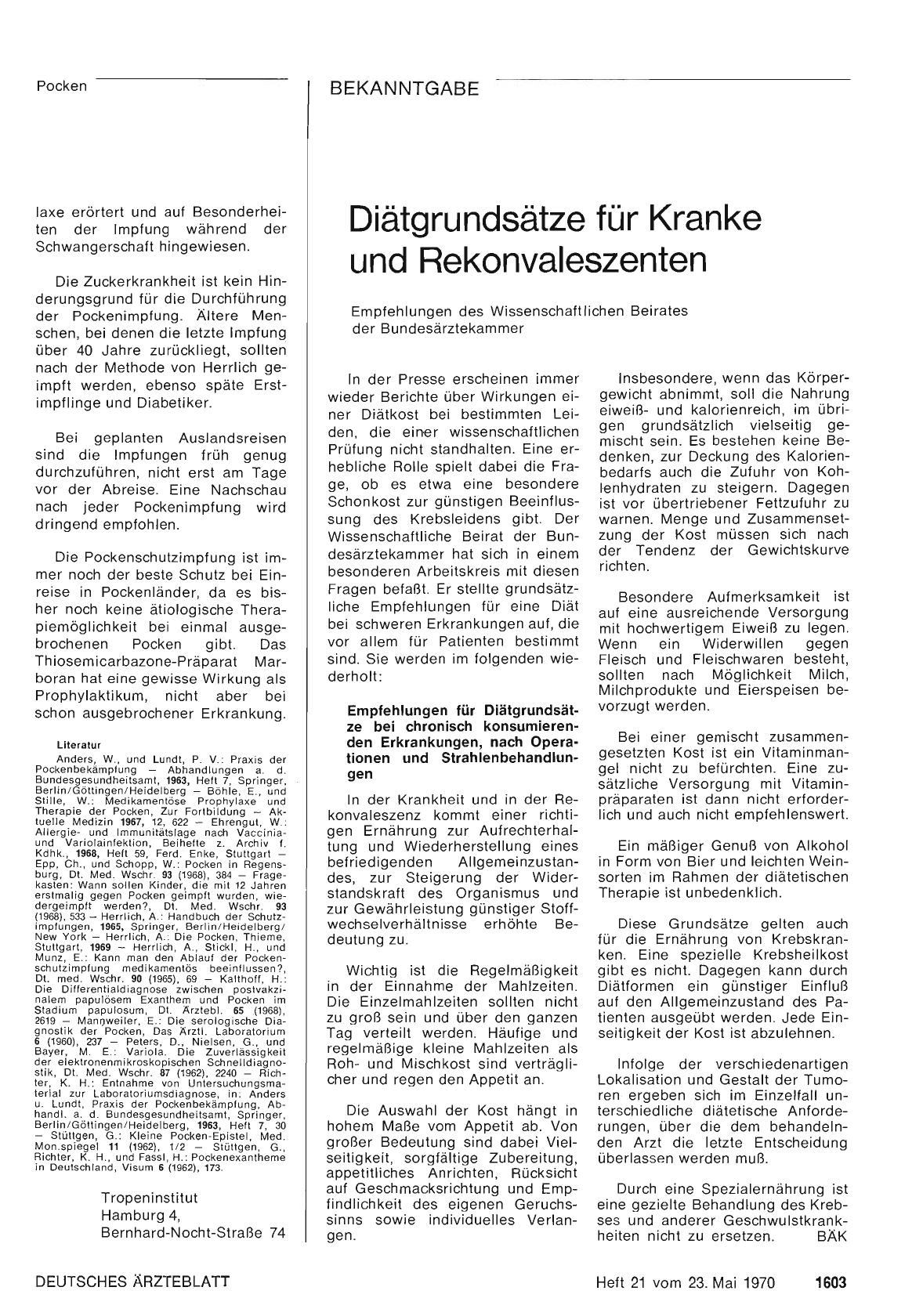 Vorschauseite 1: Diätgrundsätze für Kranke und Rekonvaleszenten: Empfehlungen des Wissenschaftlichen Beirates der Bundesärztekammer