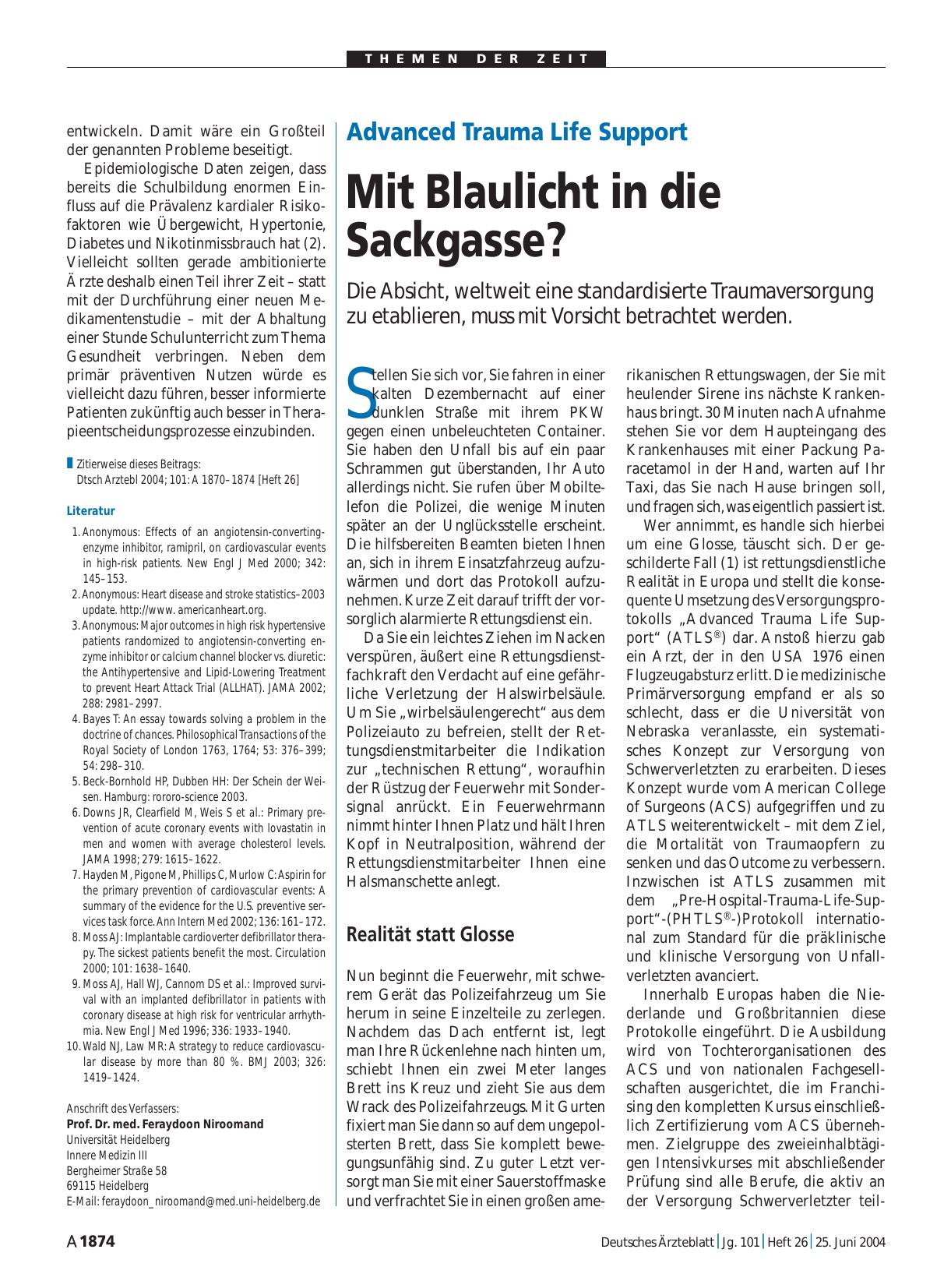 Vorschauseite 1: Advanced Trauma Life Support: Mit Blaulicht in die Sackgasse?