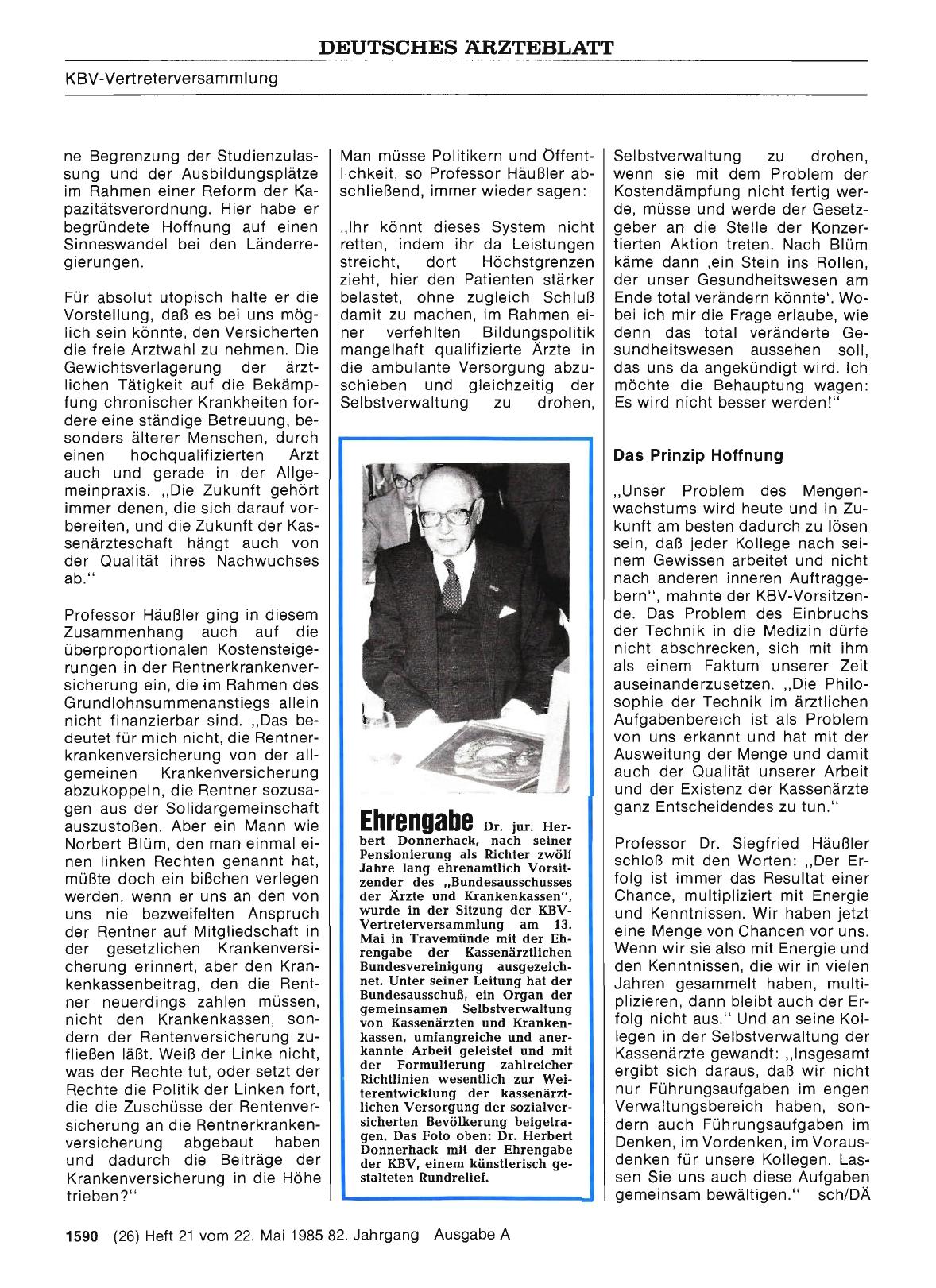 Vorschauseite 1: Ehrung für Dr. Herbert Donnerhack