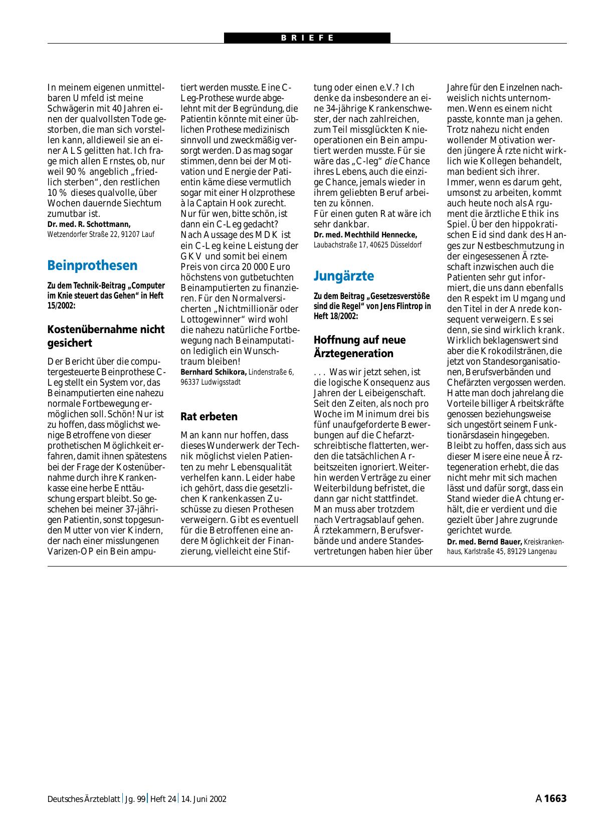 Vorschauseite 1: Beinprothesen: Rat erbeten