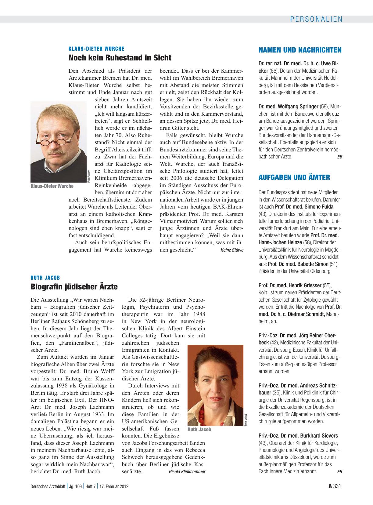 Vorschauseite 1: Klaus-Dieter Wurche: Noch kein Ruhestand in Sicht