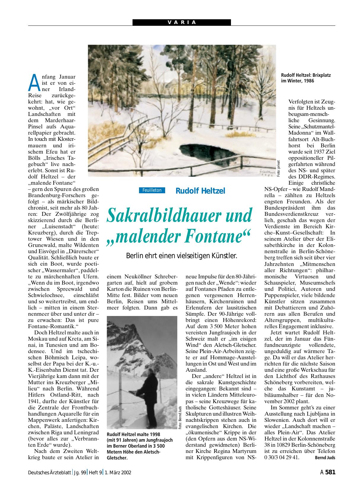 Vorschauseite 1: Rudolf Heltzel: Sakralbildhauer und „malender Fontane“