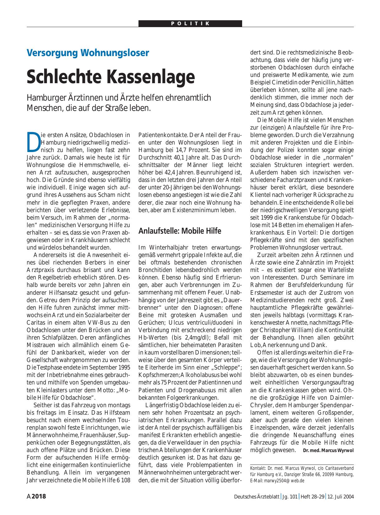Vorschauseite 1: Versorgung Wohnungsloser: Schlechte Kassenlage