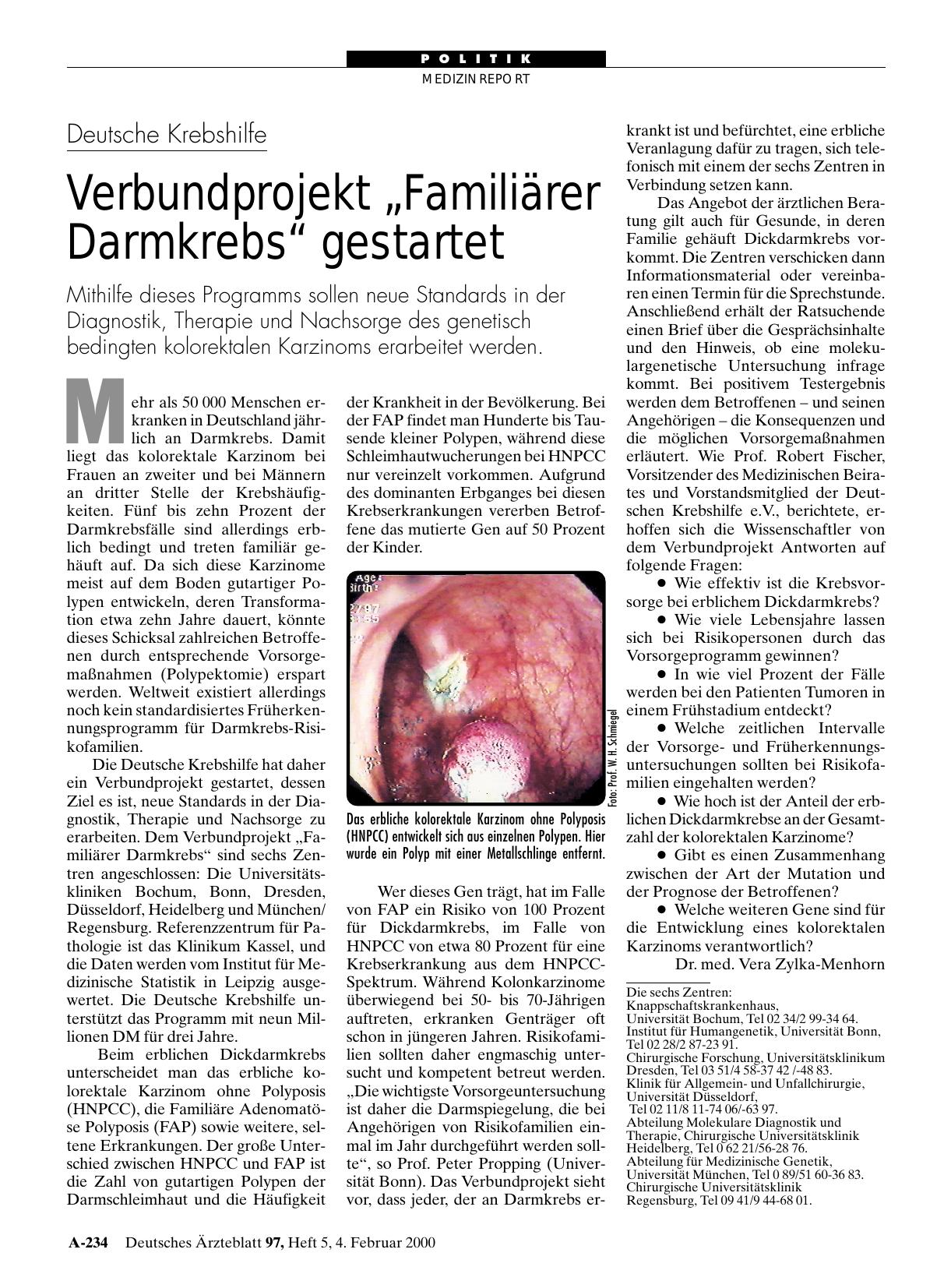 Vorschauseite 1: Deutsche Krebshilfe: Verbundprojekt „Familiärer Darmkrebs“ gestartet