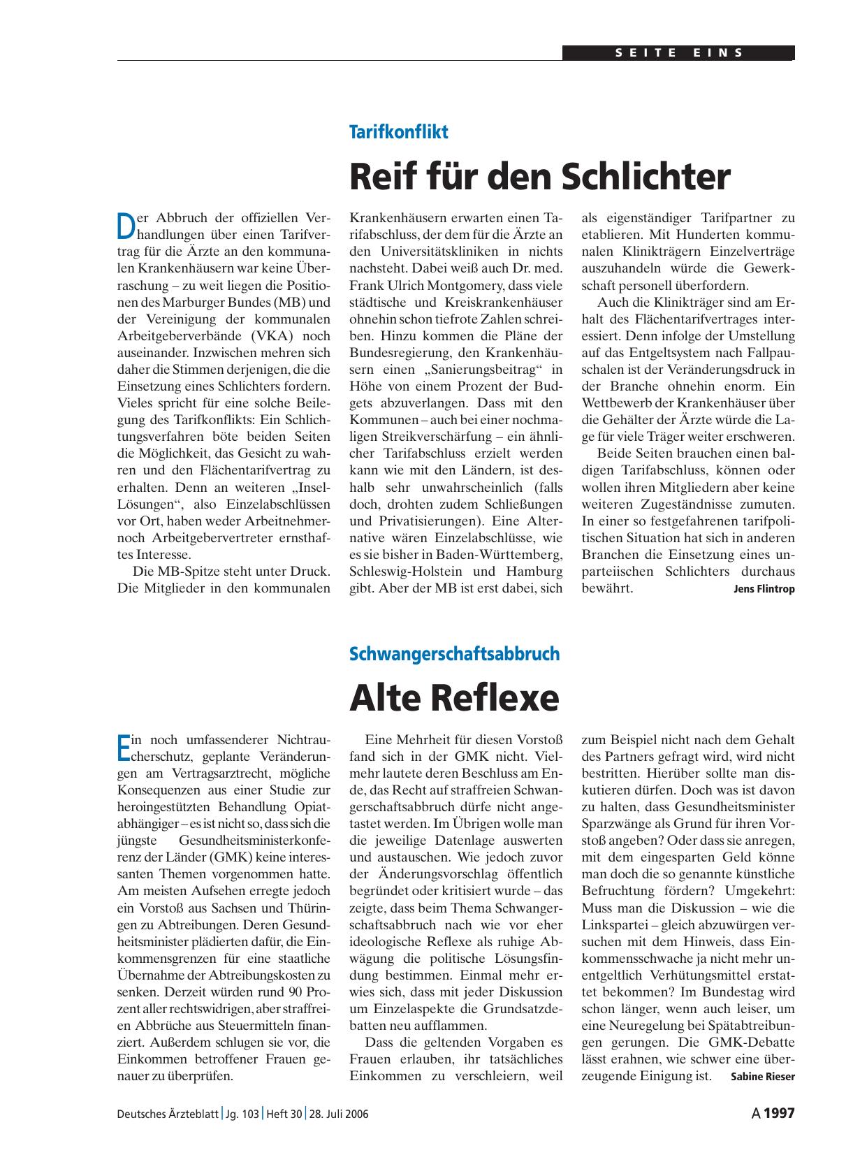 Vorschauseite 1: Tarifkonflikt: Reif für den Schlichter