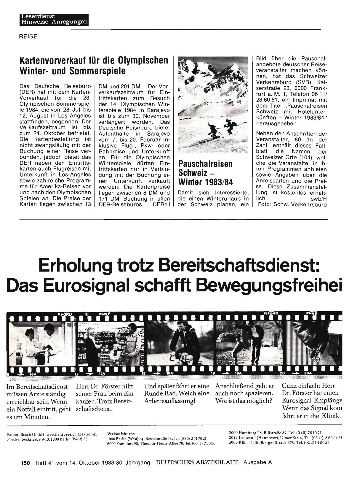 Vorschauseite 1: Pauschalreisen Schweiz — Winter 1983/84