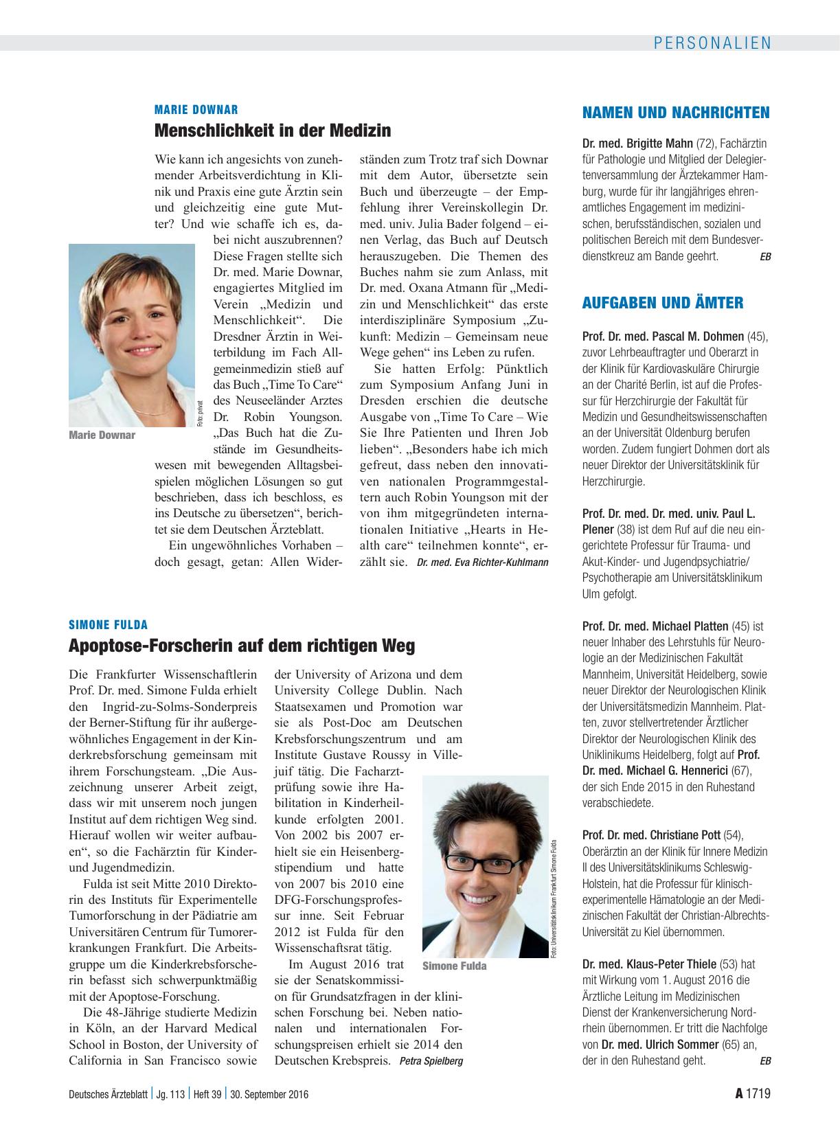 Vorschauseite 1: Marie Downar: Menschlichkeit in der Medizin
