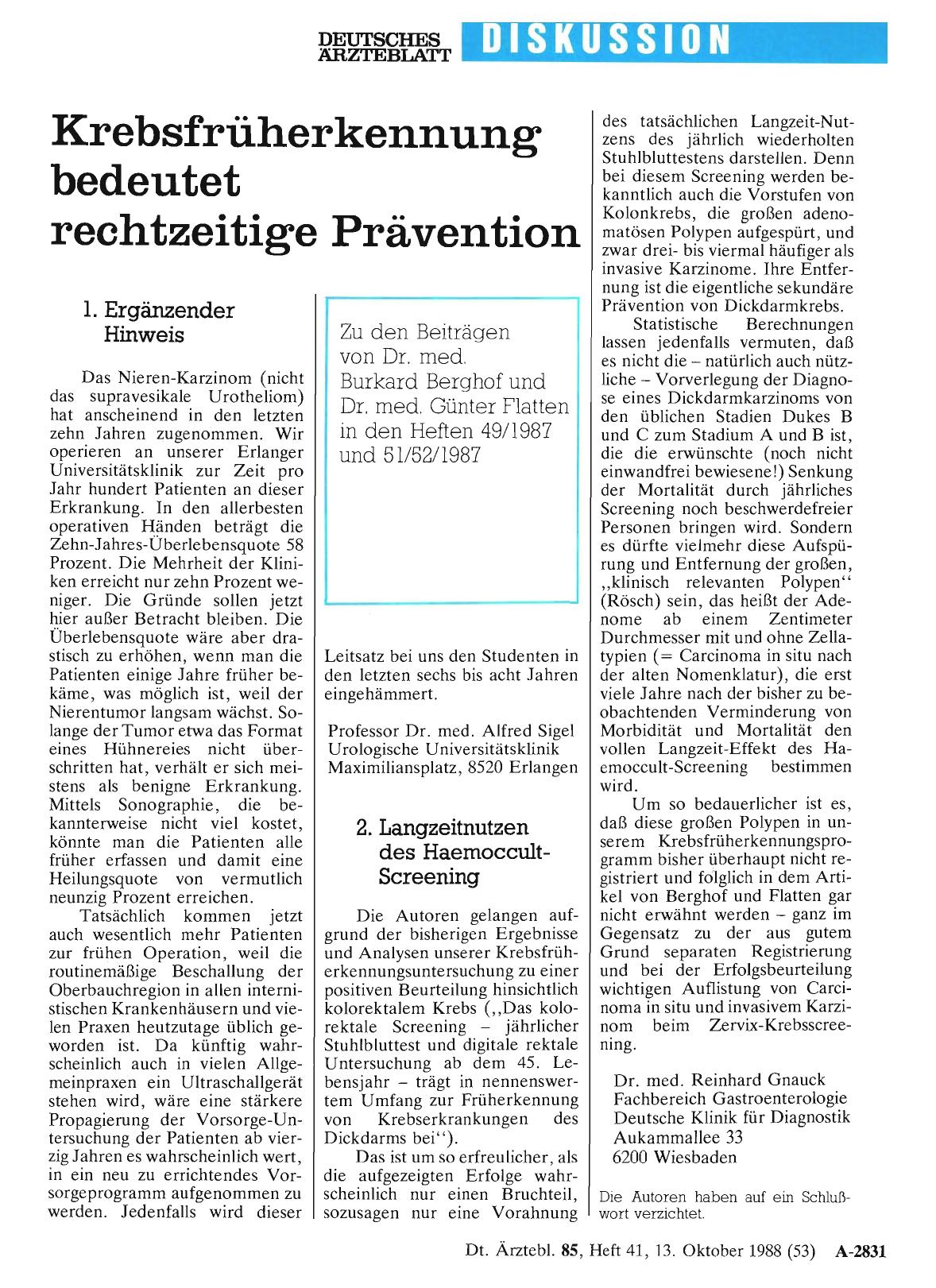 Vorschauseite 1: Krebsfrüherkennung bedeutet rechtzeitige Prävention: 1. Ergänzender Hinweis