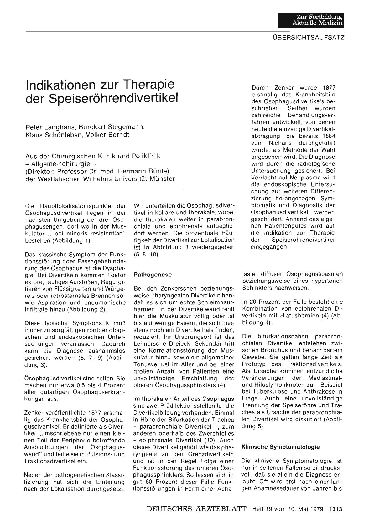 Vorschauseite 1: Indikationen zur Therapie der Speiseröhrendivertikel