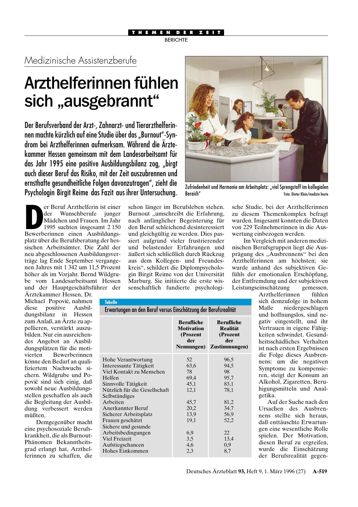 Vorschauseite 1: Medizinische Assistenzberufe: Arzthelferinnen fühlen sich „ausgebrannt“