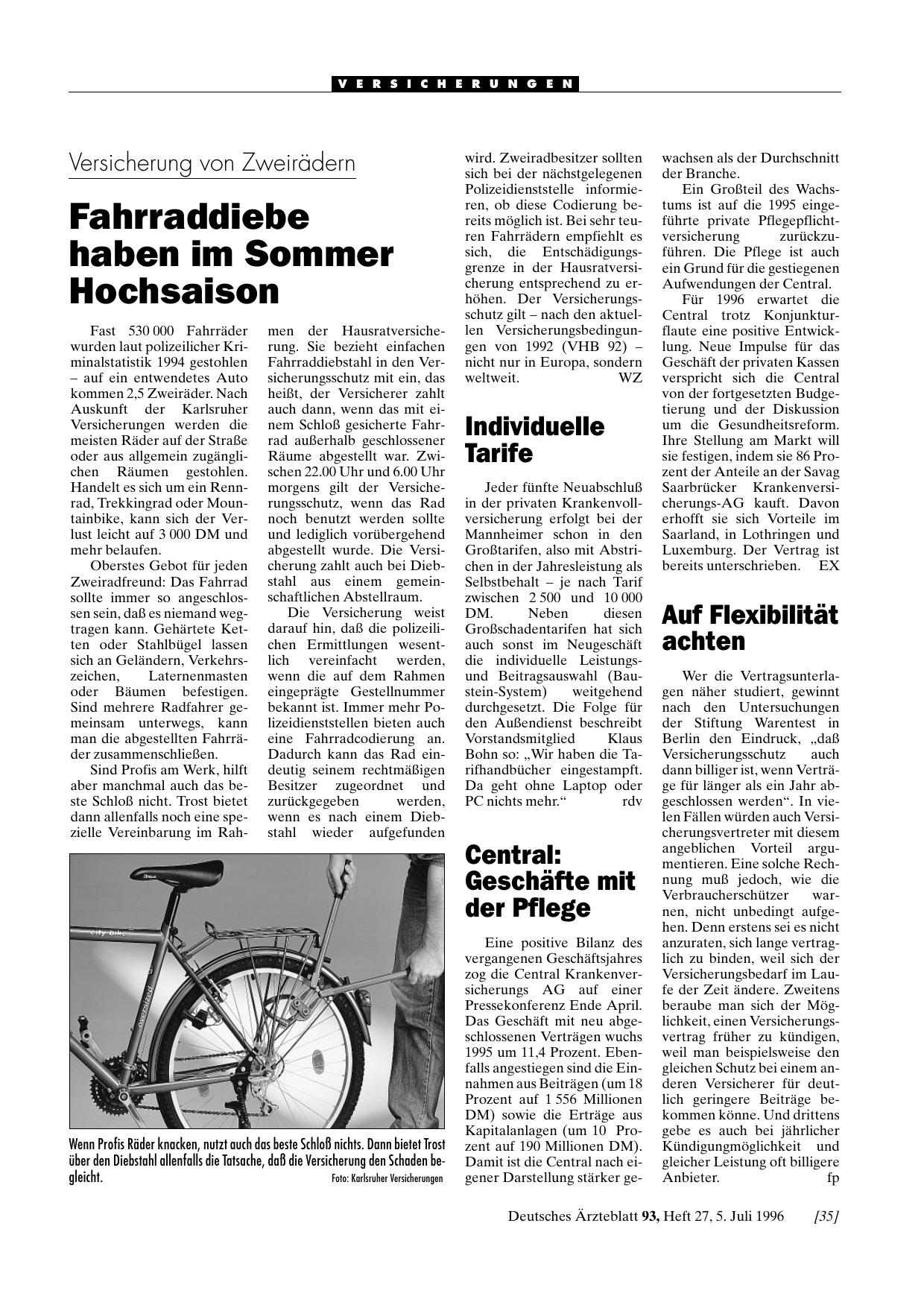 Vorschauseite 1: Versicherung von Zweirädern: Fahrraddiebe haben im Sommer Hochsaison