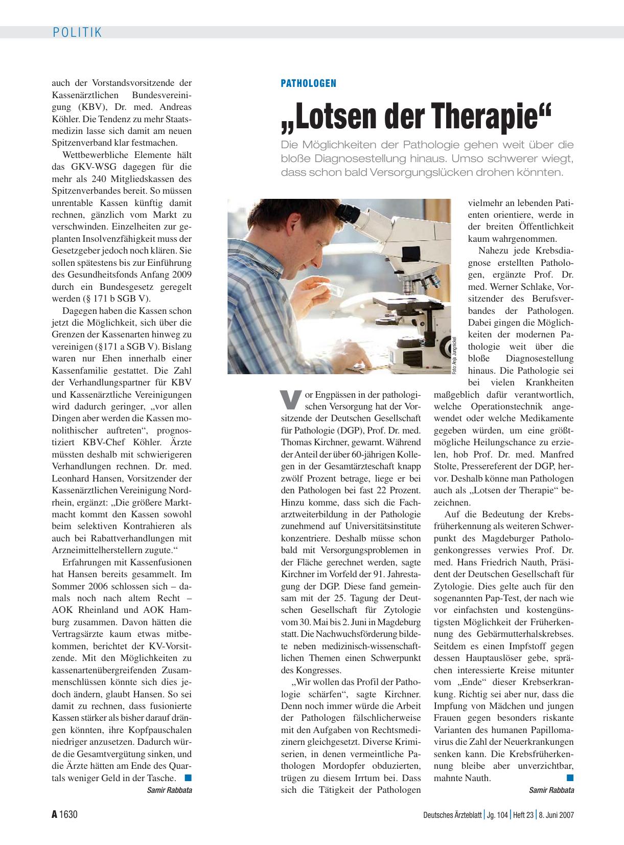 Vorschauseite 1: Pathologen: „Lotsen der Therapie“