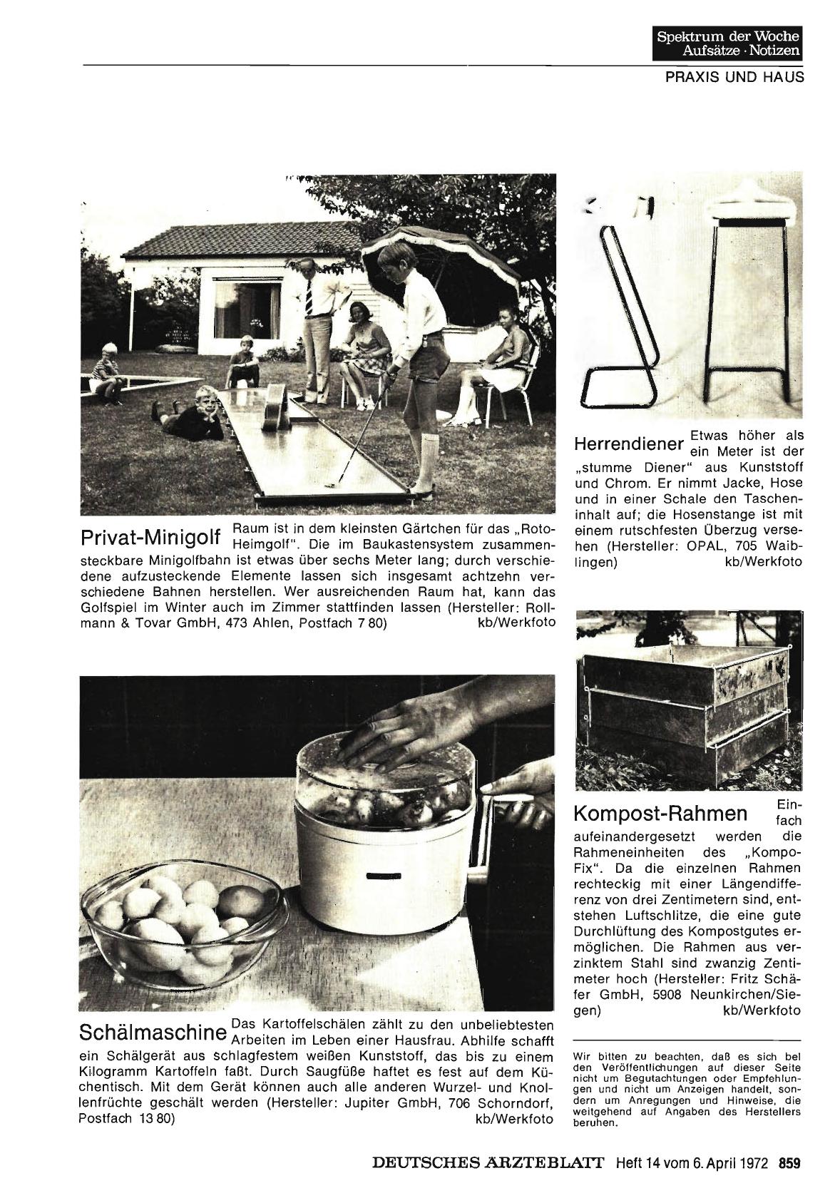 Vorschauseite 1: Privat-Minigolf / Herrendiener / Schälmaschine / Kompost-Rahmen