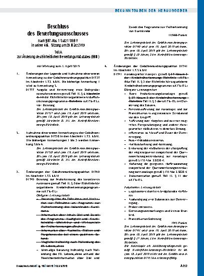 Vorschauseite 2: Beschluss des Bewertungsausschusses nach § 87 Abs. 1 Satz 1 SGB V in seiner 435. Sitzung: Änderung des Einheitlichen Bewertungsmaßstabes, Teil A, Teil B