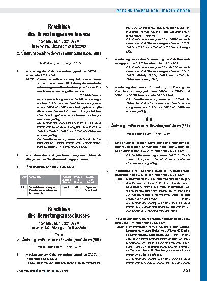 Vorschauseite 6: Beschluss des Bewertungsausschusses nach § 87 Abs. 1 Satz 1 SGB V in seiner 435. Sitzung: Änderung des Einheitlichen Bewertungsmaßstabes, Teil A, Teil B