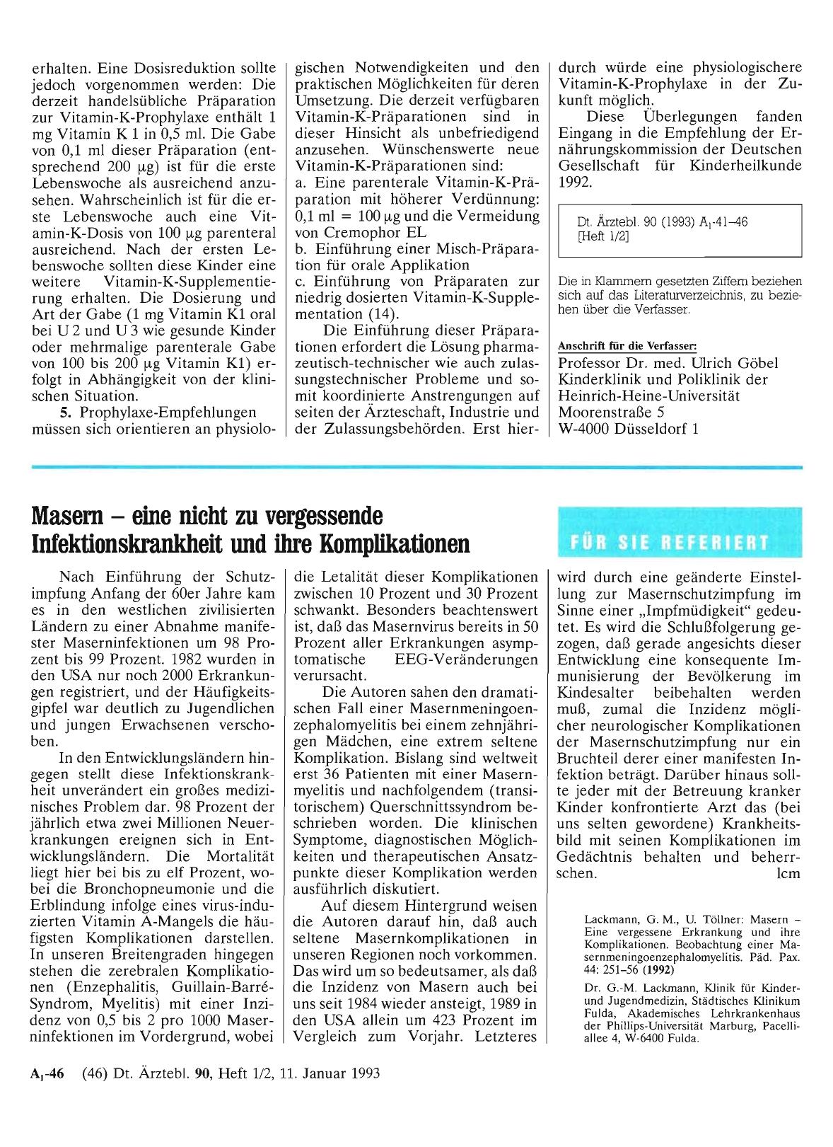 Vorschauseite 1: Masern — eine nicht zu vergessende Infektionskrankheit und ihre Komplikationen
