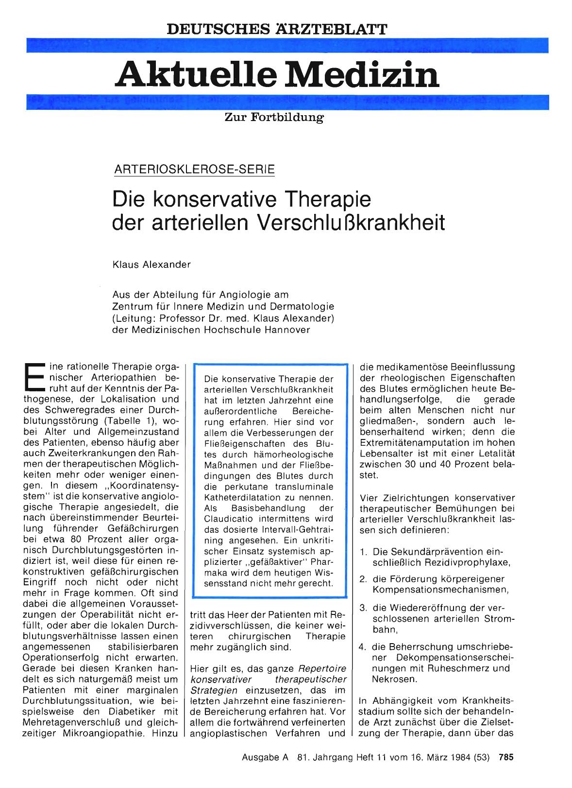 Vorschauseite 1: Die konservative Therapie der arteriellen Verschlußkrankheit