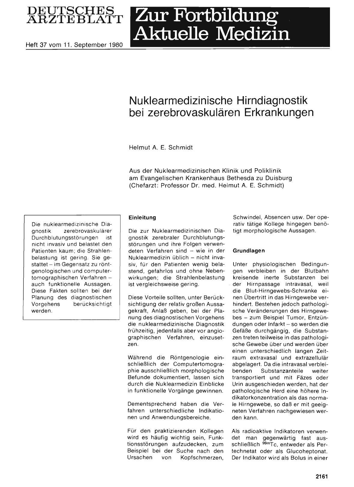 Vorschauseite 1: Nuklearmedizinische Hirndiagnostik bei zerebrovaskulären Erkrankungen