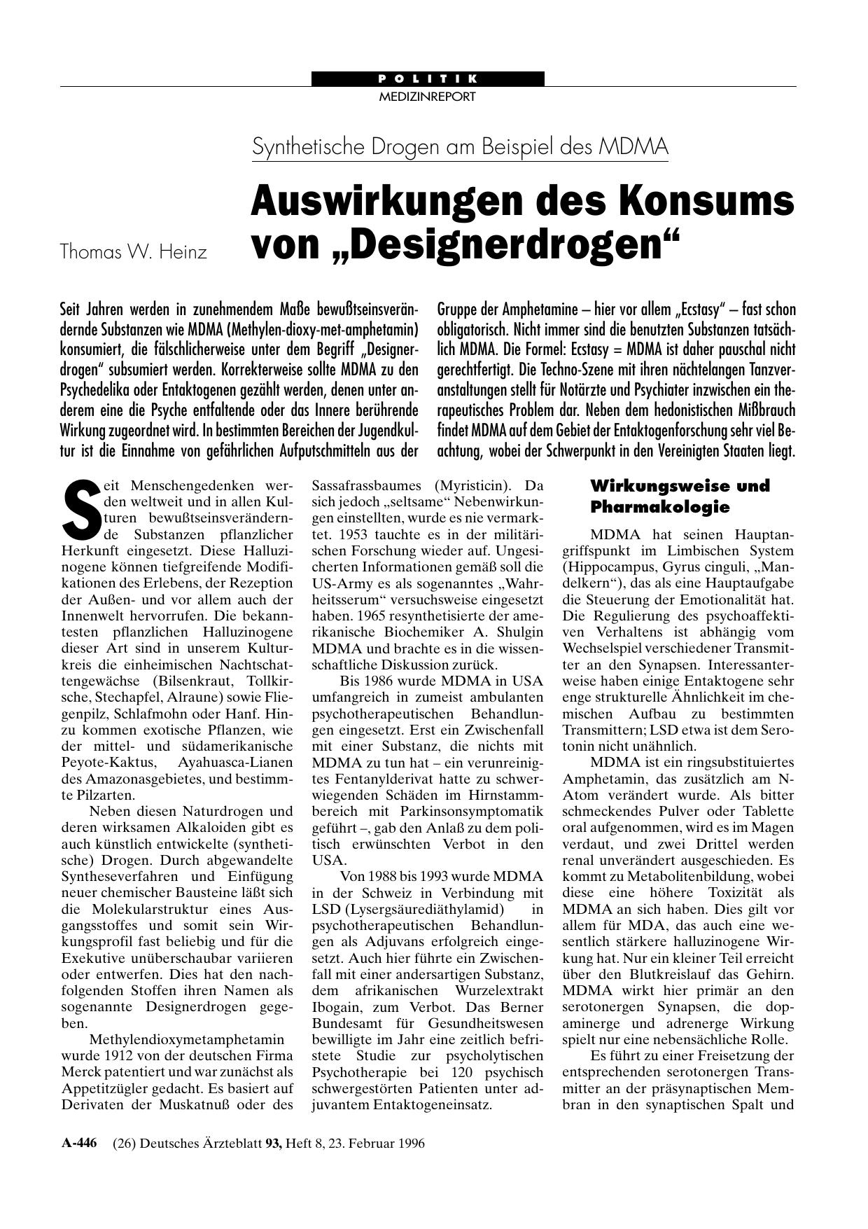 Vorschauseite 1: Synthetische Drogen am Beispiel des MDMA: Auswirkungen des Konsums von „Designerdrogen“