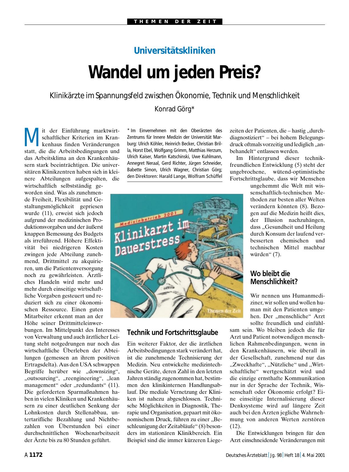 Vorschauseite 1: Universitätskliniken: Wandel um jeden Preis? Klinikärzte im Spannungsfeld zwischen Ökonomie, Technik und Menschlichkeit