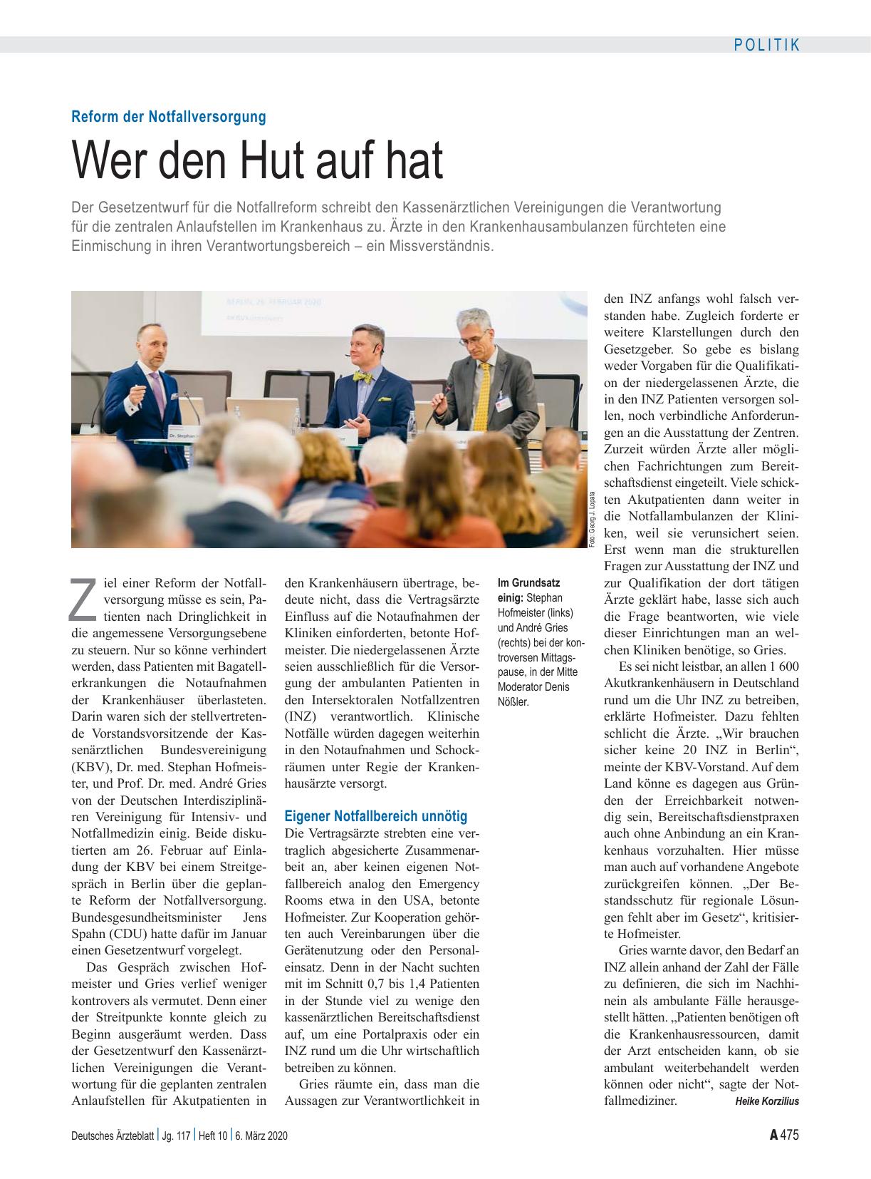 Vorschauseite 1: Reform der Notfallversorgung: Wer den Hut auf hat