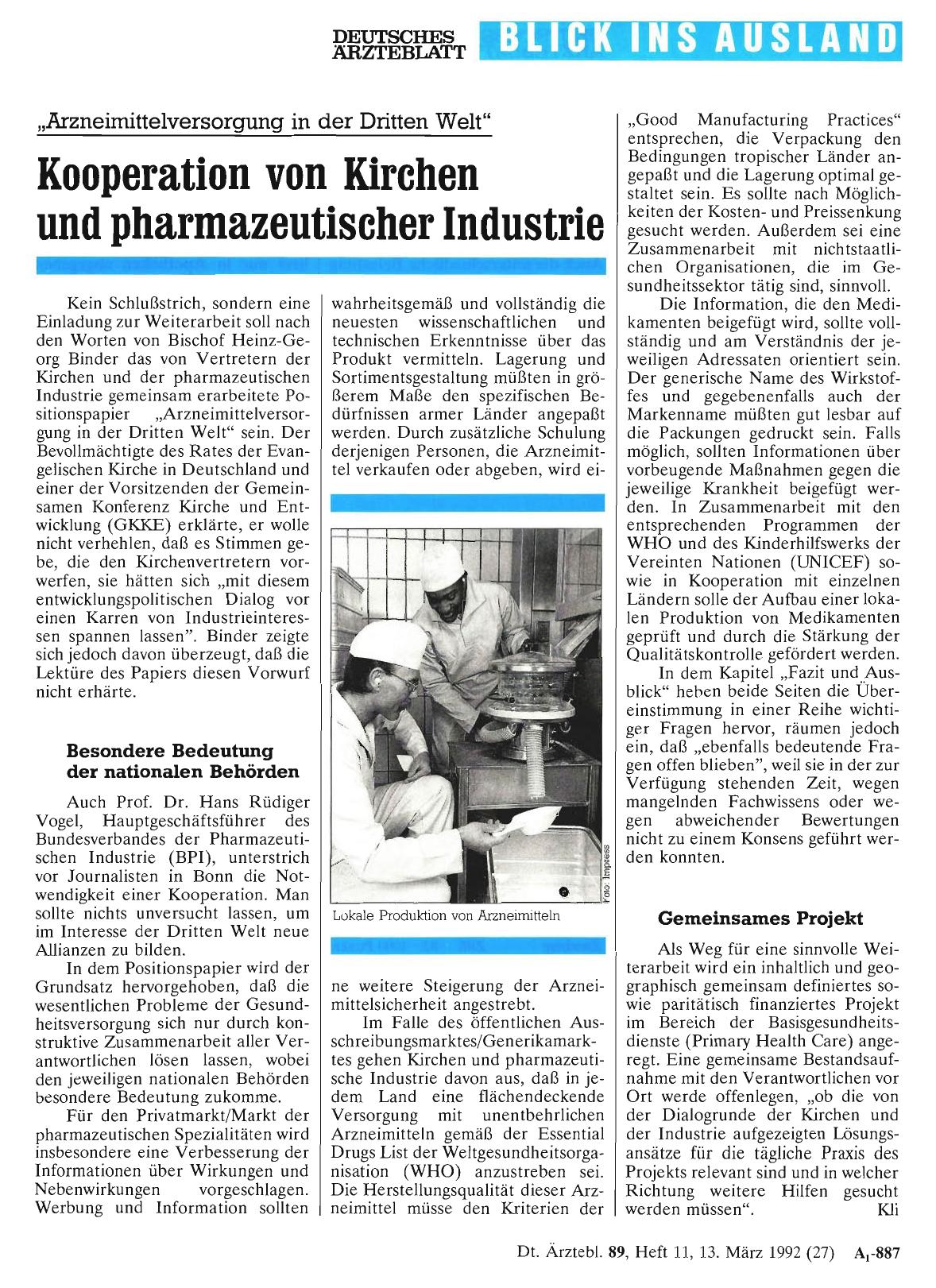 Vorschauseite 1: „Arzneimittelversorgung in der Dritten Welt“: Kooperation von Kirchen und pharmazeutischer Industrie