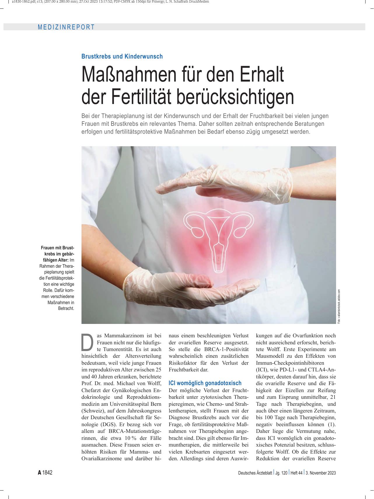 Vorschauseite 1: Brustkrebs und Kinderwunsch: Maßnahmen für den Erhalt der Fertilität berücksichtigen