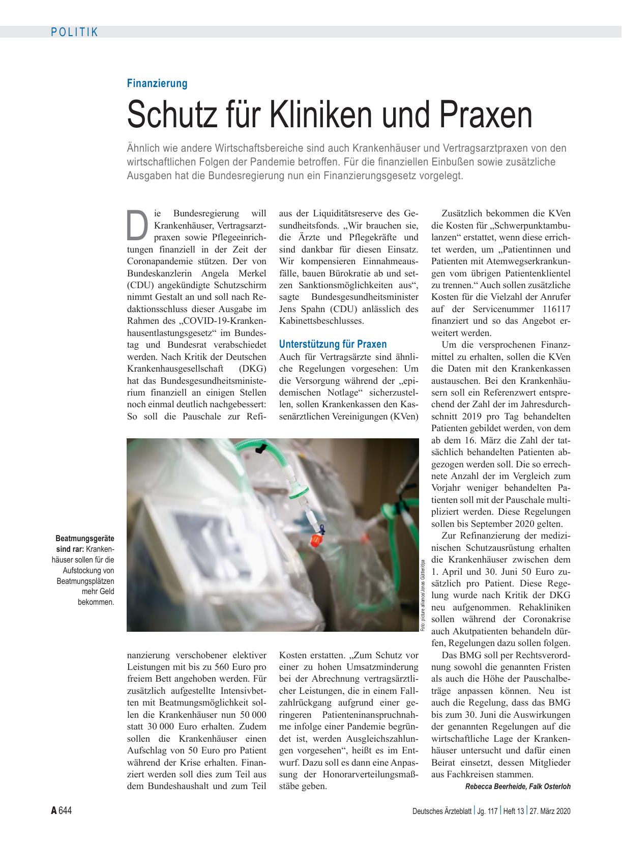 Vorschauseite 1: Finanzierung: Schutz für Kliniken und Praxen