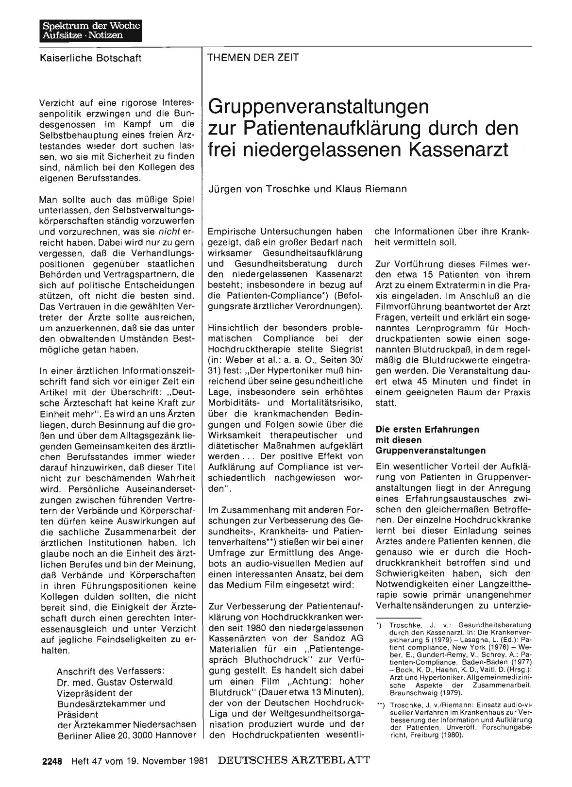 Vorschauseite 1: Gruppenveranstaltungen zur Patientenaufklärung durch den frei niedergelassenen Kassenarzt