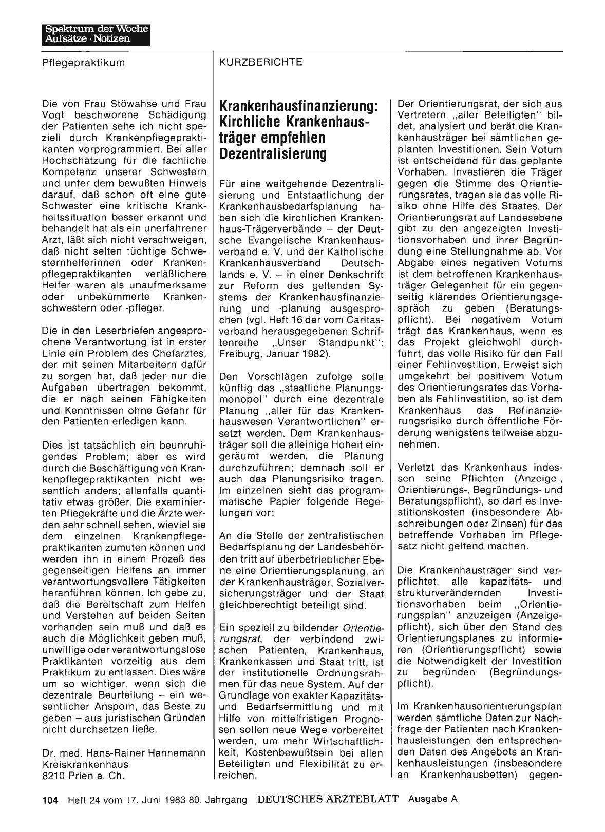 Vorschauseite 1: Krankenhausfinanzierung: Kirchliche Krankenhausträger empfehlen Dezentralisierung