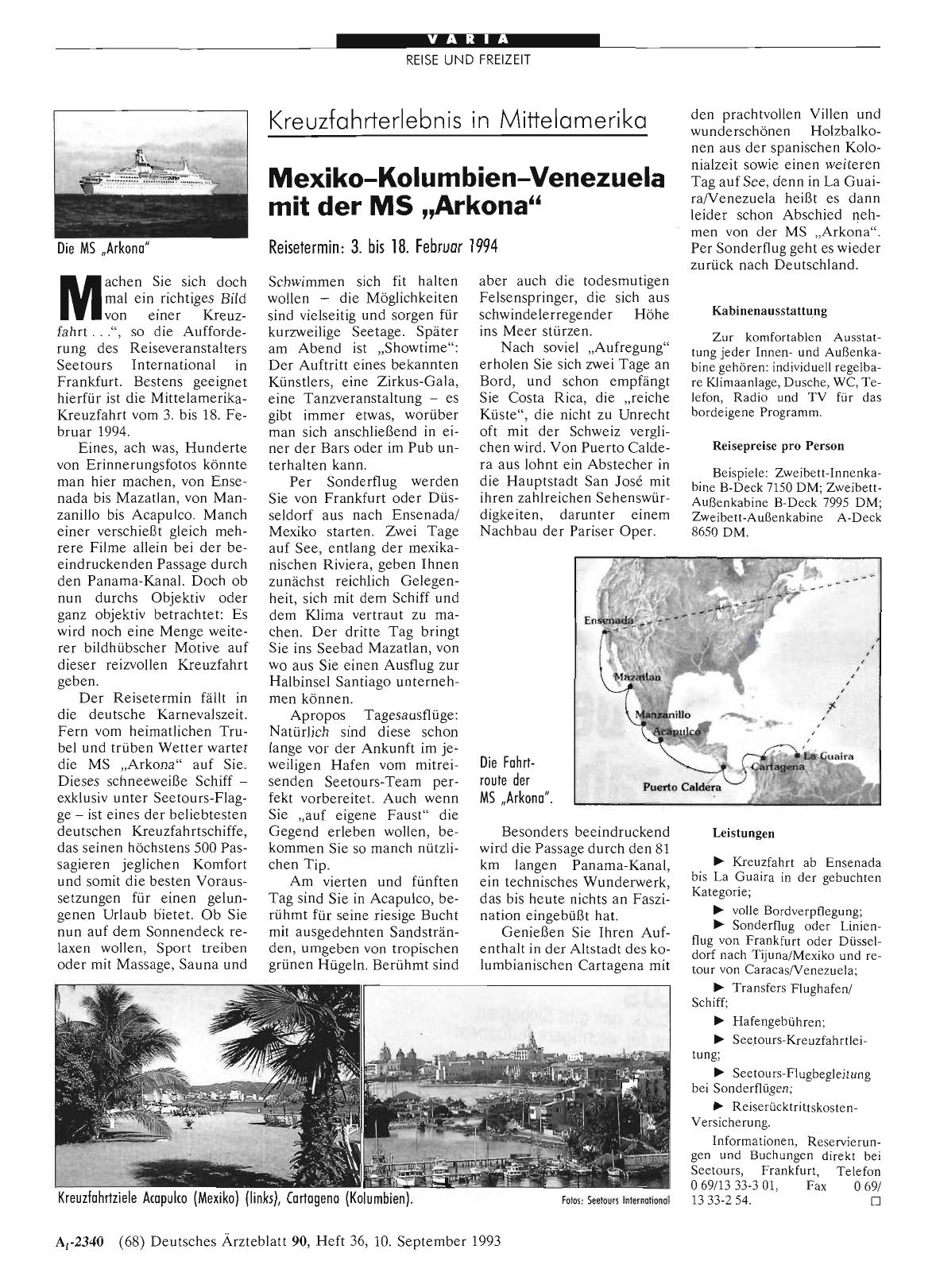 Vorschauseite 1: Kreuzfahrterlebnis 1n Mittelamerika: Mexiko-Kolumbien-Venezuela mit der MS „Arkona“