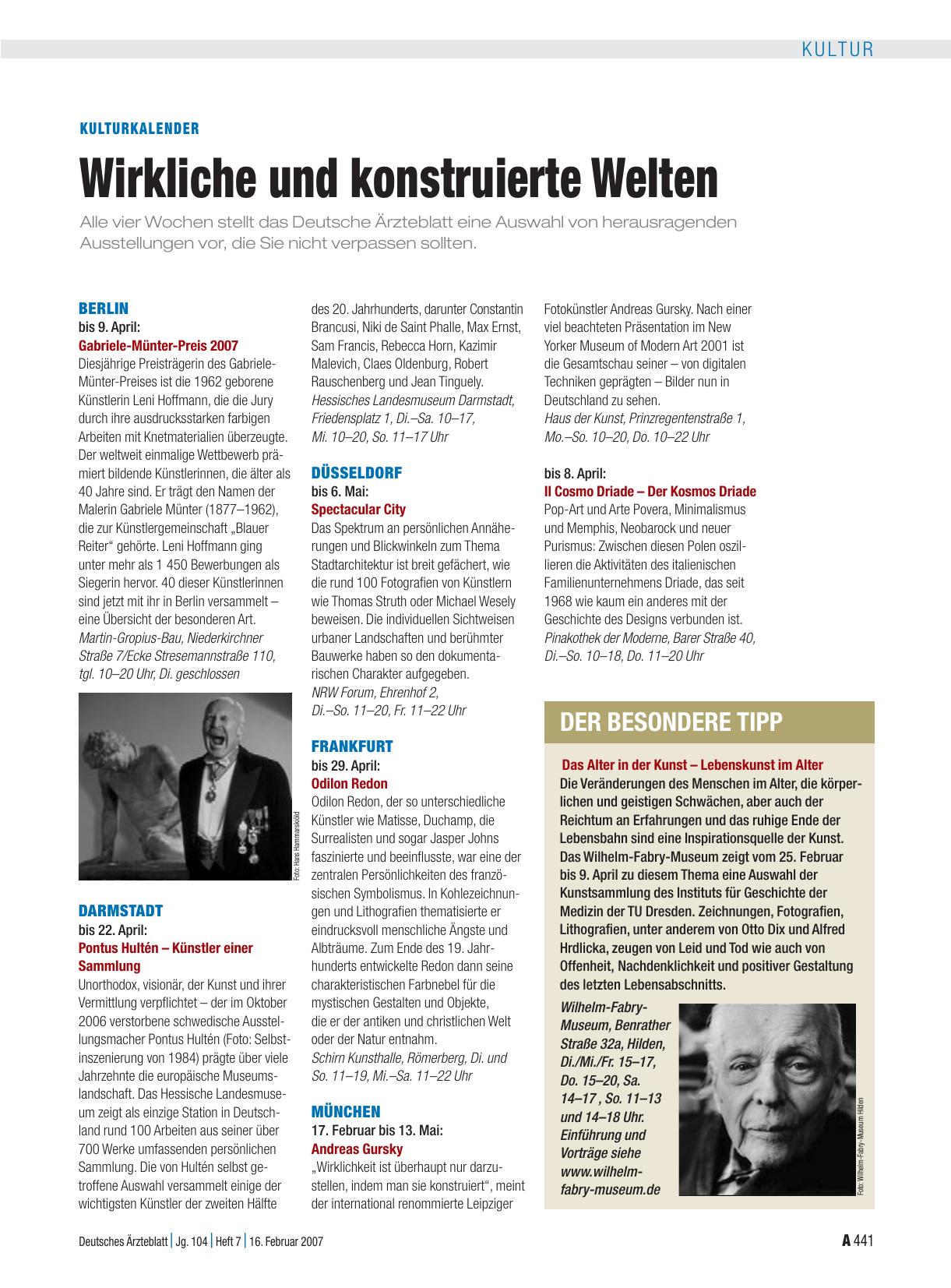 Vorschauseite 1: Kulturkalender: Wirkliche und konstruierte Welten