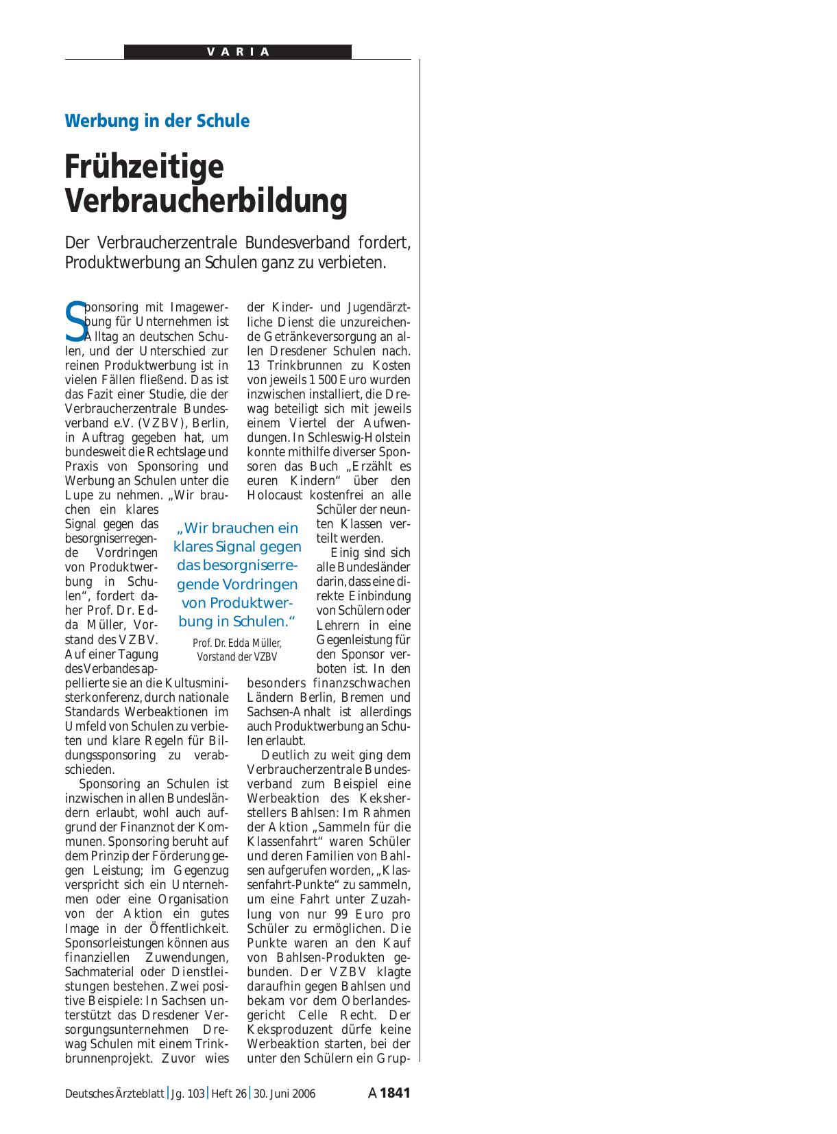 Vorschauseite 1: Werbung in der Schule: Frühzeitige Verbraucherbildung