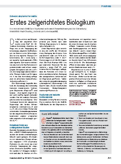Vorschauseite 1: Schwere atopische Dermatitis: Erstes zielgerichtetes Biologikum