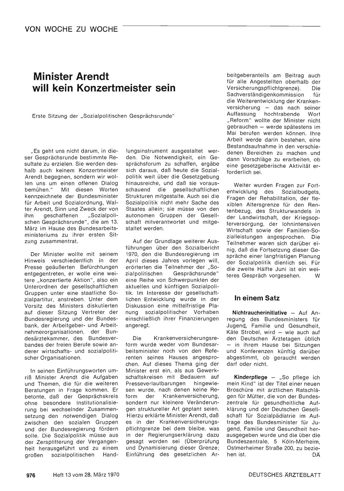 Vorschauseite 1: Minister Arendt will kein Konzertmeister sein
