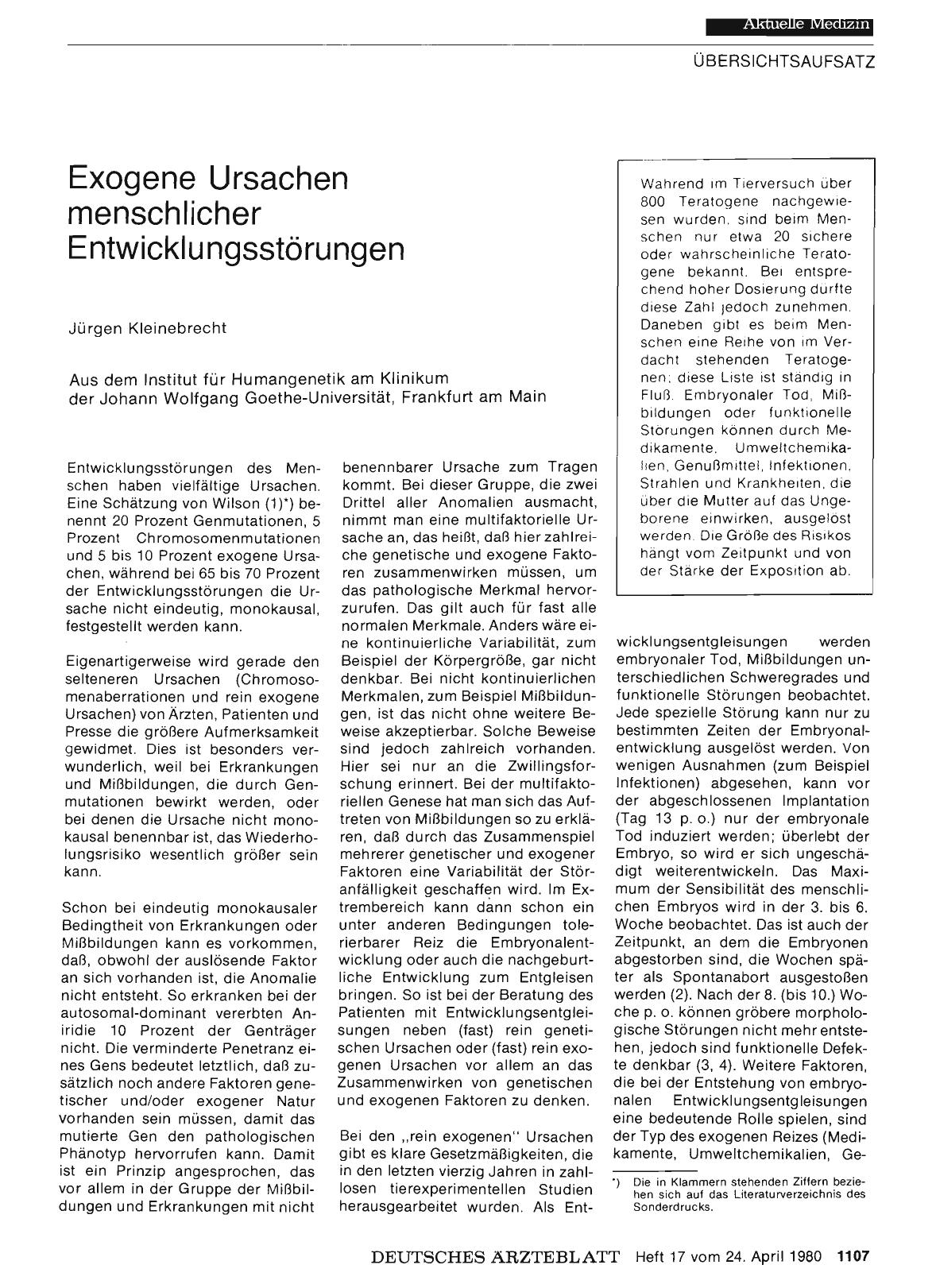Vorschauseite 1: Exogene Ursachen menschlicher Entwicklungsstörungen