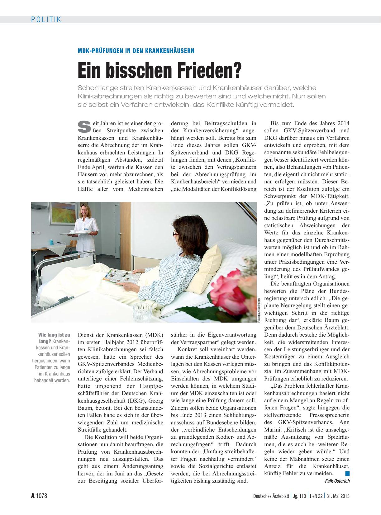Vorschauseite 1: MDK-Prüfungen in den Krankenhäusern: Ein bisschen Frieden?