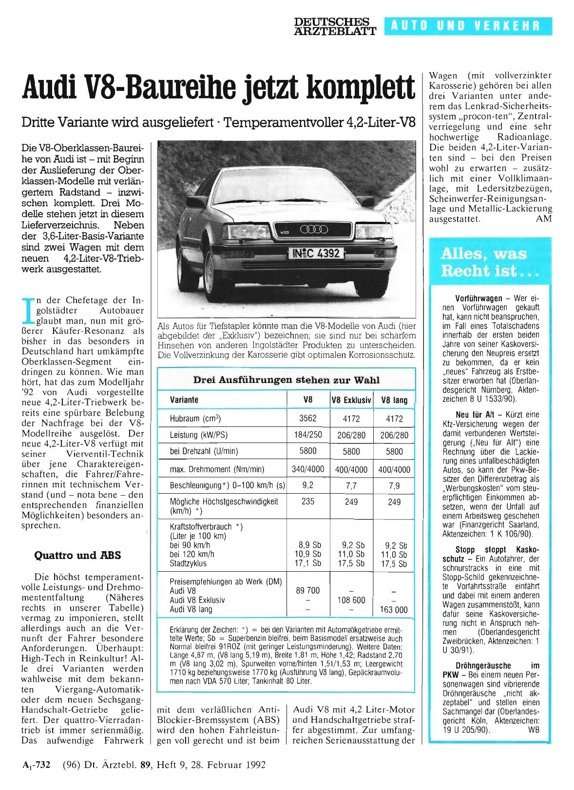 Vorschauseite 1: Audi V8-Baureihe jetzt komplett