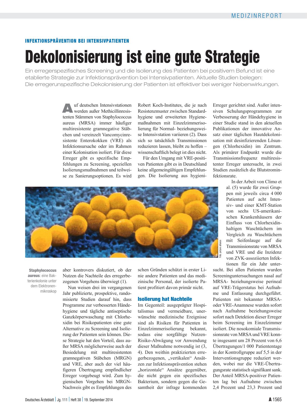 Vorschauseite 1: Infektionsprävention bei Intensivpatienten: Dekolonisierung ist eine gute Strategie