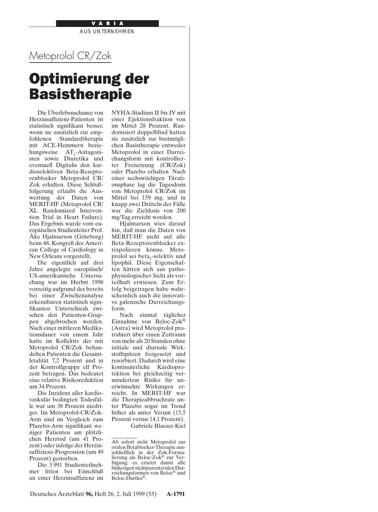 Vorschauseite 1: Metoprolol CR/Zok: Optimierung der Basistherapie