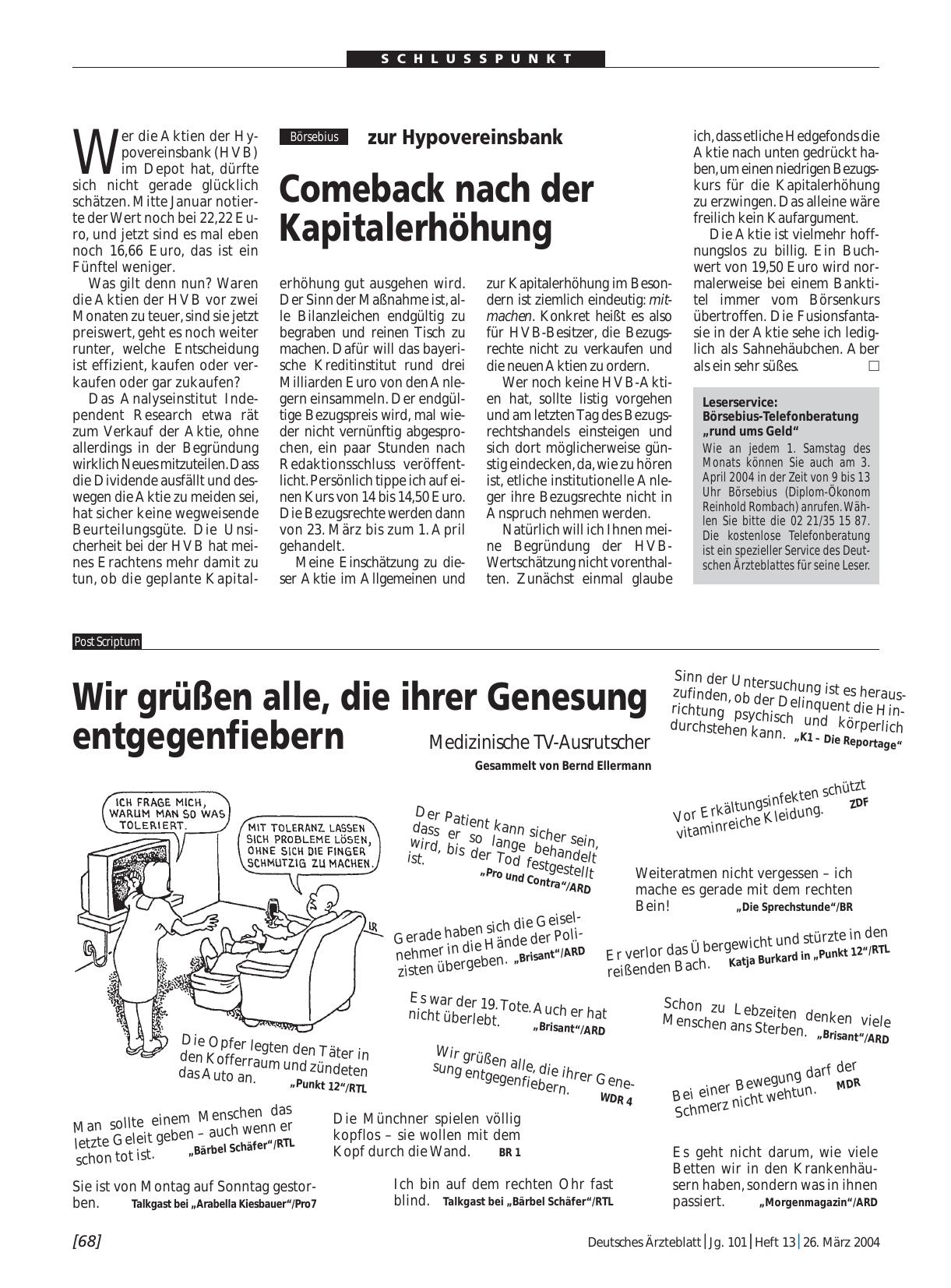 Vorschauseite 1: Wir grüßen alle, die ihrer Genesung entgegenfiebern: Medizinische TV-Ausrutscher