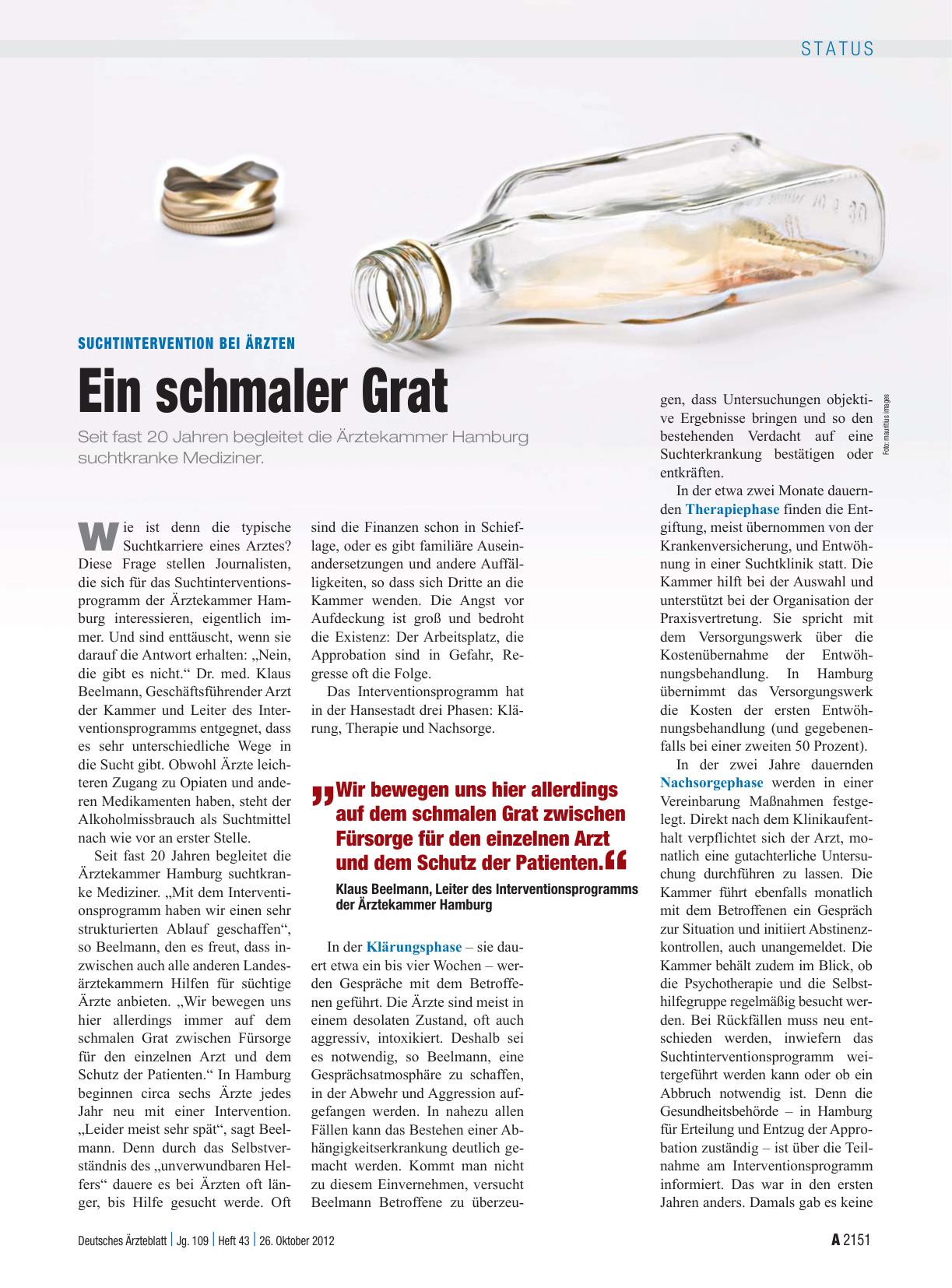 Vorschauseite 1: Suchtintervention bei Ärzten: Ein schmaler Grat
