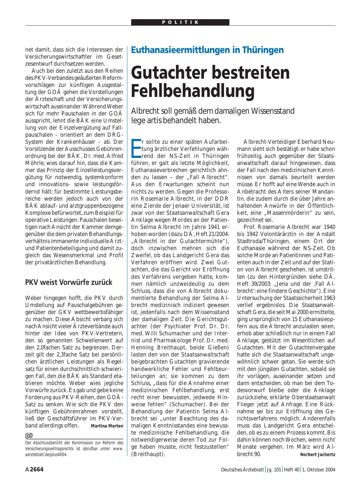 Vorschauseite 1: Euthanasieermittlungen in Thüringen: Gutachter bestreiten Fehlbehandlung