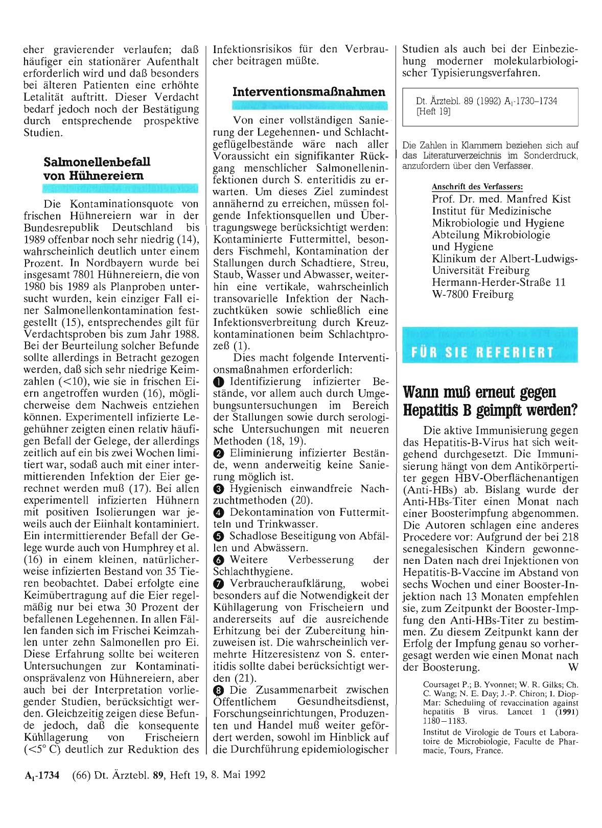Vorschauseite 1: Wann muß erneut gegen Hepatitis B geimpft werden?