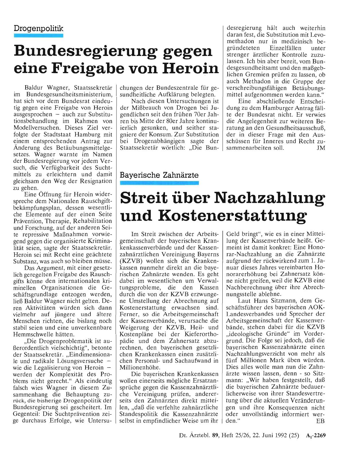 Vorschauseite 1: Drogenpolitik: Bundesregierung gegen eine Freigabe von Heroin